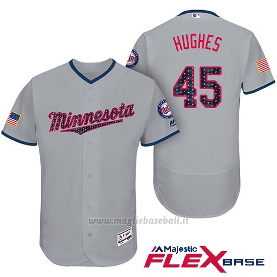 Maglia Baseball Uomo Minnesota Twins 2017 Estrellas y Rayas Phil Hughes Grigio Flex Base